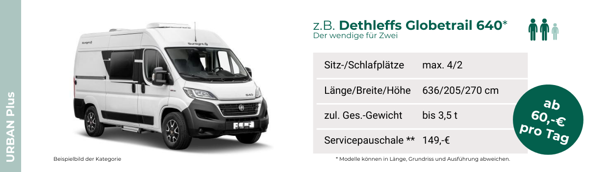 Fahrzeugkategorie. URBAN Plus. Zum Beispiel: Dethleffs Globetrail 640.